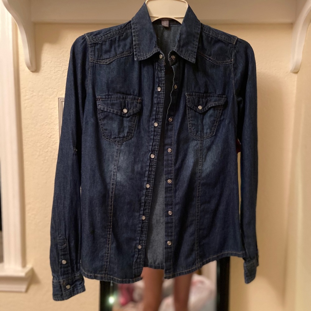 Pearl Snap Button Down Denim Shirt